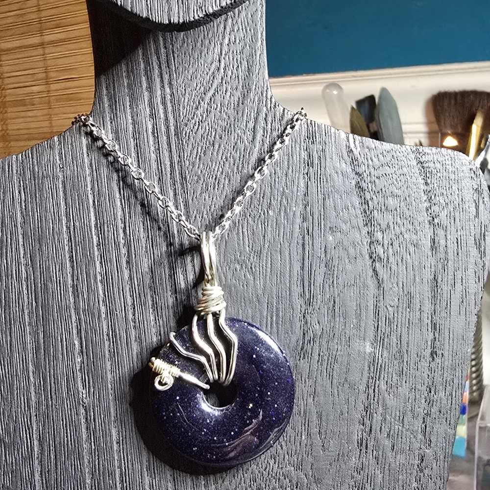 Blue Goldstone Wire Wrapped Pendant Only
